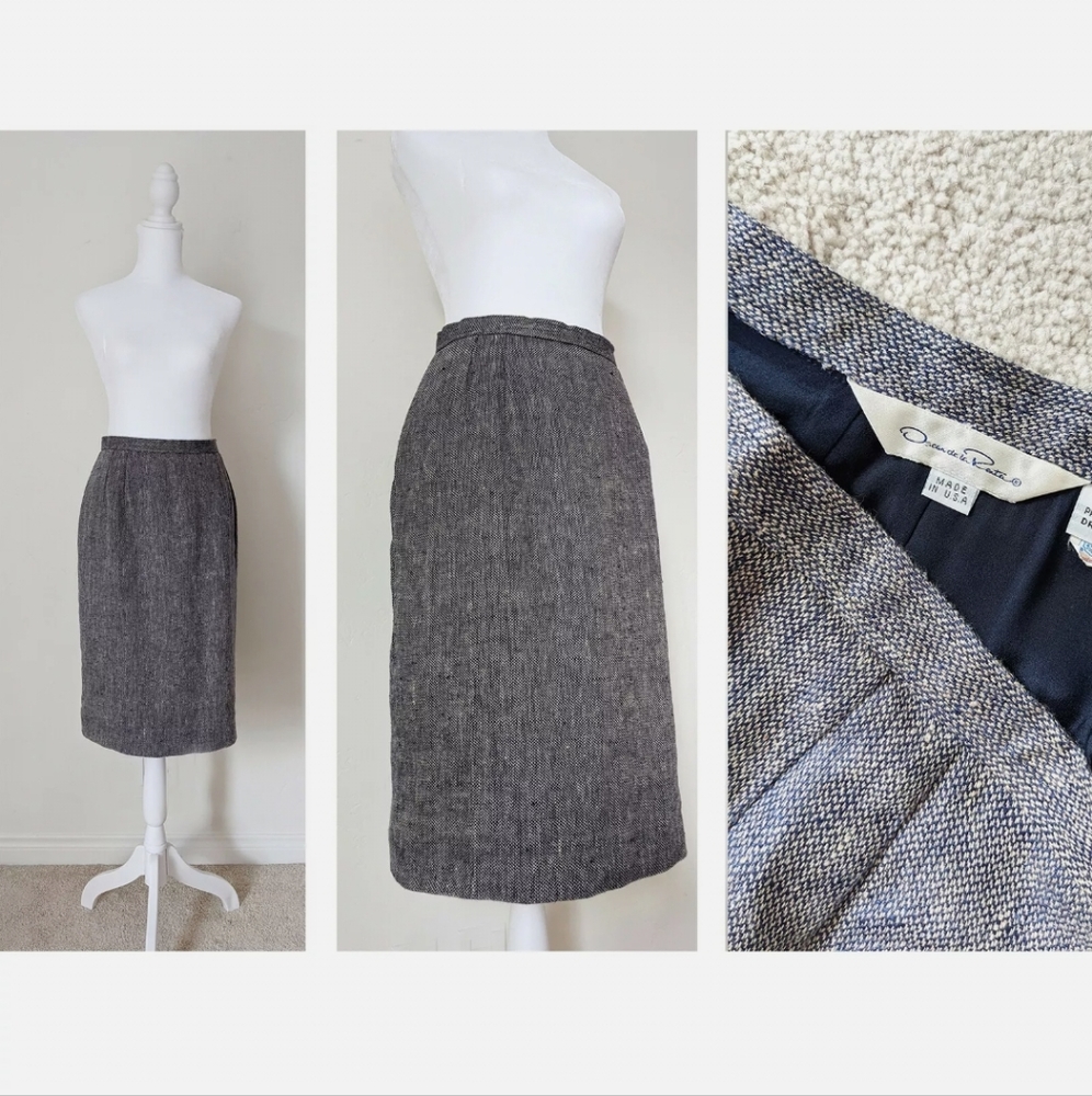 Vintage Oscar De La Renta Tweed Skirt | Couture Designer Retro 1960's - Picture 1 of 8